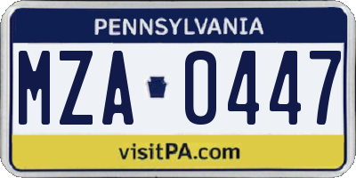 PA license plate MZA0447