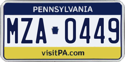 PA license plate MZA0449
