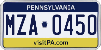 PA license plate MZA0450