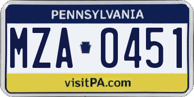 PA license plate MZA0451