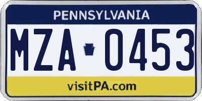 PA license plate MZA0453
