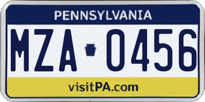 PA license plate MZA0456
