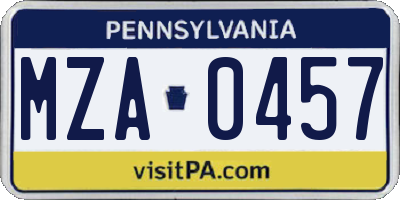 PA license plate MZA0457