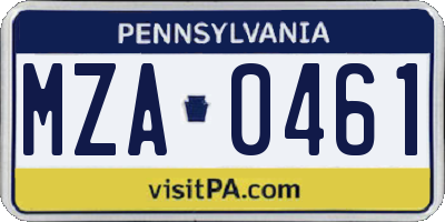 PA license plate MZA0461