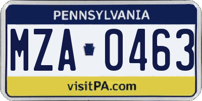 PA license plate MZA0463