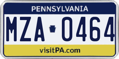 PA license plate MZA0464