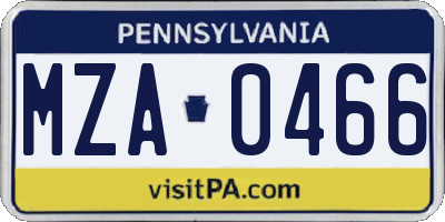 PA license plate MZA0466