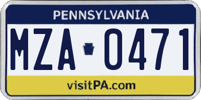 PA license plate MZA0471