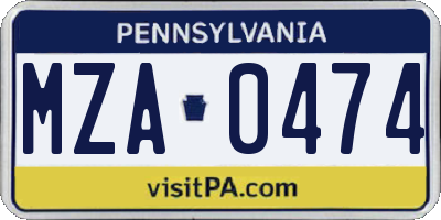 PA license plate MZA0474