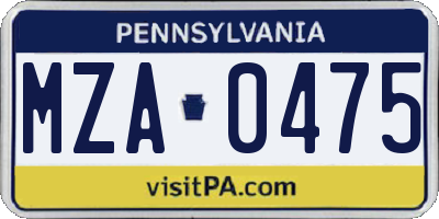 PA license plate MZA0475
