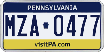 PA license plate MZA0477