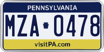 PA license plate MZA0478