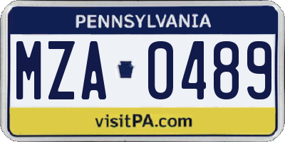 PA license plate MZA0489