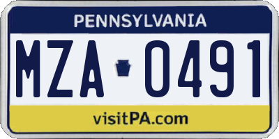 PA license plate MZA0491