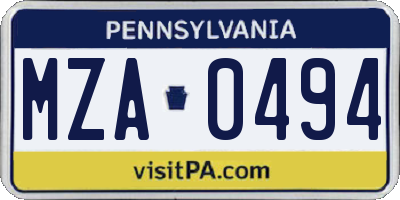 PA license plate MZA0494