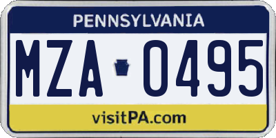 PA license plate MZA0495