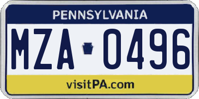 PA license plate MZA0496