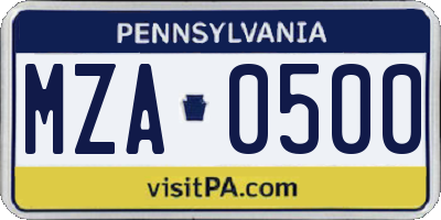 PA license plate MZA0500
