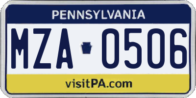 PA license plate MZA0506