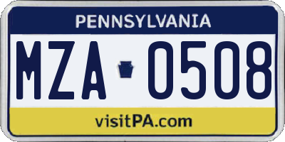PA license plate MZA0508