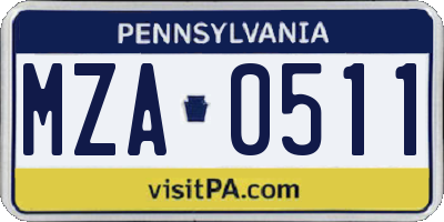 PA license plate MZA0511