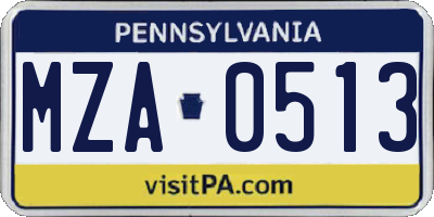 PA license plate MZA0513