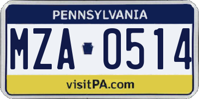 PA license plate MZA0514
