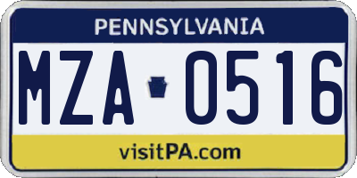 PA license plate MZA0516