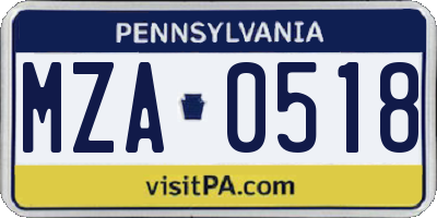 PA license plate MZA0518