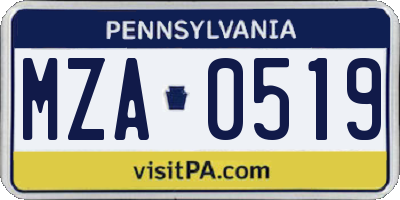 PA license plate MZA0519