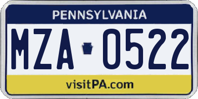 PA license plate MZA0522