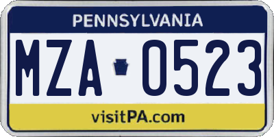 PA license plate MZA0523