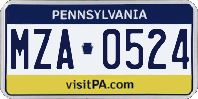 PA license plate MZA0524