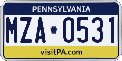 PA license plate MZA0531