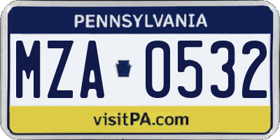 PA license plate MZA0532