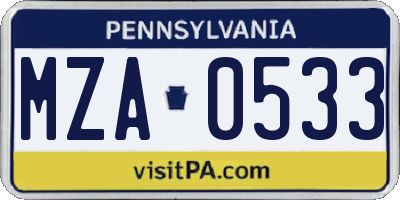 PA license plate MZA0533