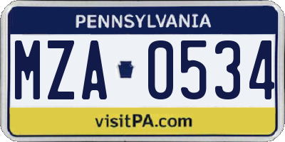 PA license plate MZA0534