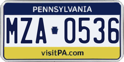 PA license plate MZA0536