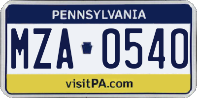 PA license plate MZA0540