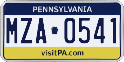 PA license plate MZA0541