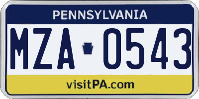 PA license plate MZA0543