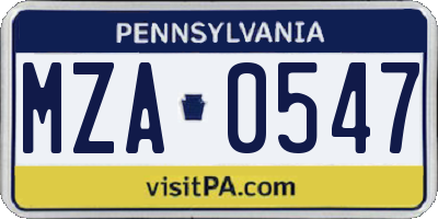 PA license plate MZA0547