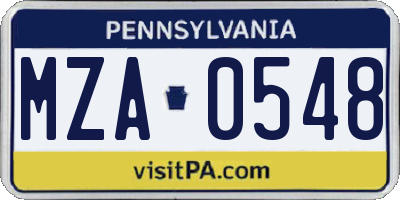 PA license plate MZA0548