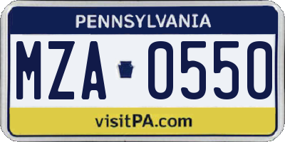 PA license plate MZA0550