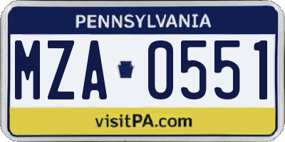 PA license plate MZA0551