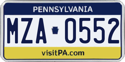 PA license plate MZA0552