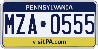 PA license plate MZA0555