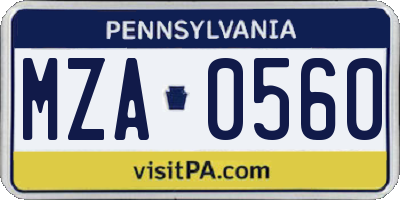 PA license plate MZA0560