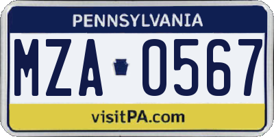 PA license plate MZA0567