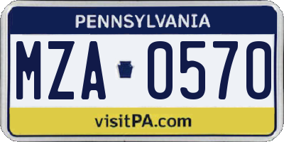 PA license plate MZA0570